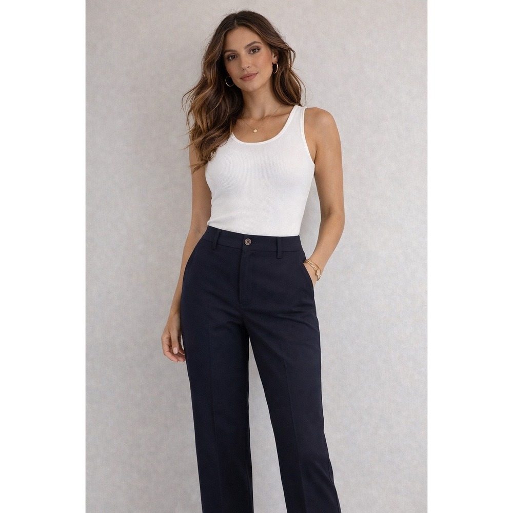 Talbots The Perfect Chino‎ Navy Blue Straight Leg Pants Womens 2P Petite Cotton
